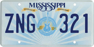 MS license plate ZNG321