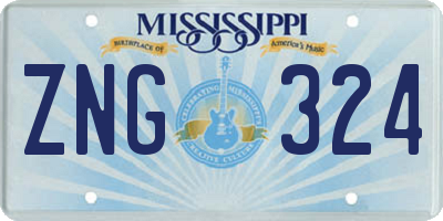 MS license plate ZNG324