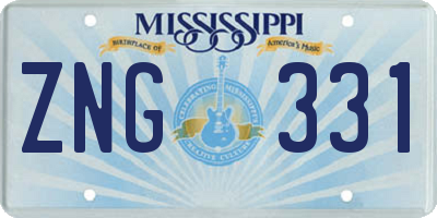 MS license plate ZNG331