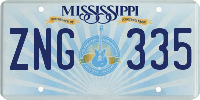 MS license plate ZNG335
