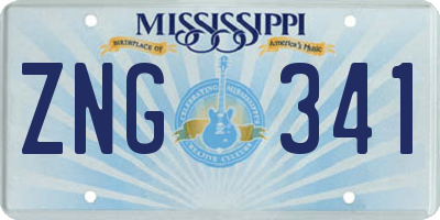 MS license plate ZNG341