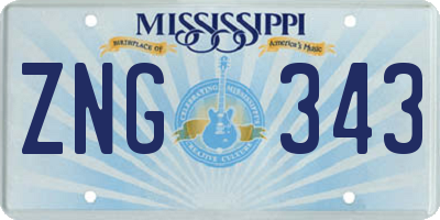 MS license plate ZNG343
