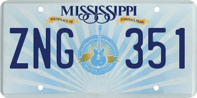 MS license plate ZNG351