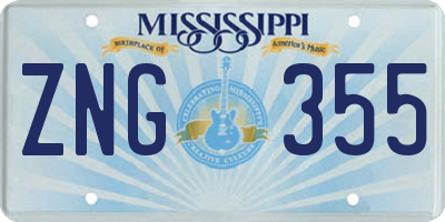 MS license plate ZNG355