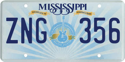 MS license plate ZNG356