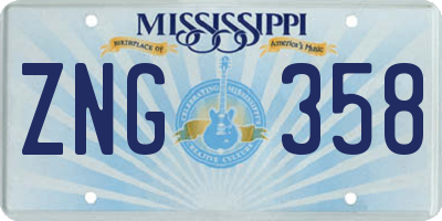 MS license plate ZNG358