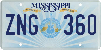 MS license plate ZNG360