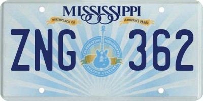 MS license plate ZNG362