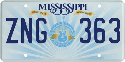 MS license plate ZNG363