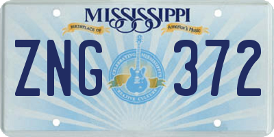 MS license plate ZNG372
