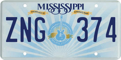 MS license plate ZNG374