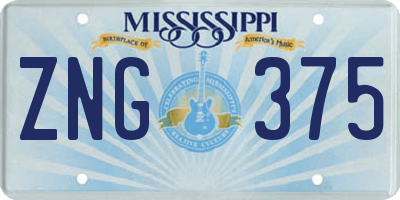 MS license plate ZNG375