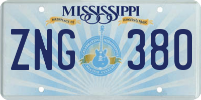 MS license plate ZNG380