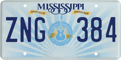MS license plate ZNG384