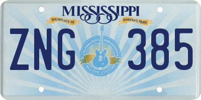 MS license plate ZNG385