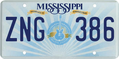 MS license plate ZNG386