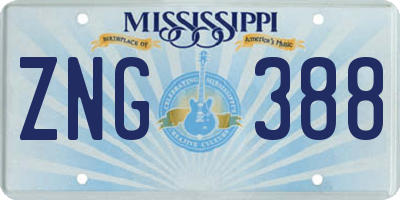 MS license plate ZNG388