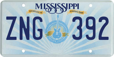 MS license plate ZNG392