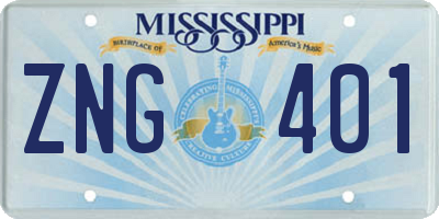 MS license plate ZNG401