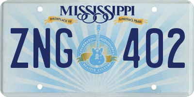 MS license plate ZNG402
