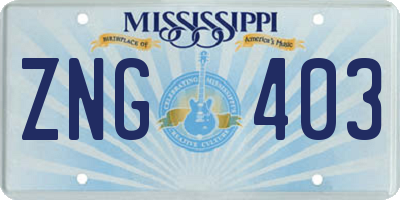 MS license plate ZNG403