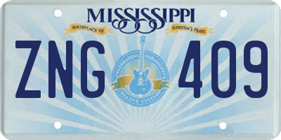 MS license plate ZNG409