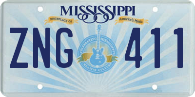 MS license plate ZNG411