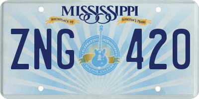 MS license plate ZNG420