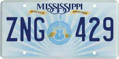 MS license plate ZNG429