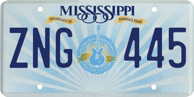 MS license plate ZNG445