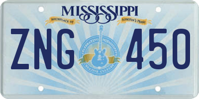 MS license plate ZNG450
