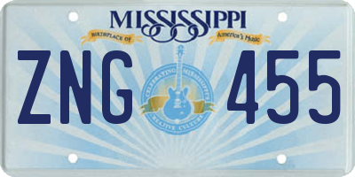 MS license plate ZNG455