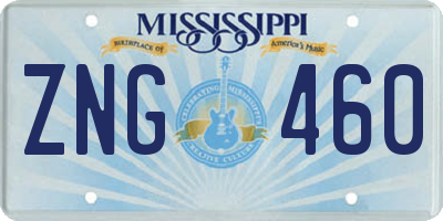 MS license plate ZNG460
