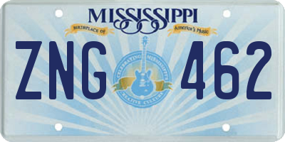 MS license plate ZNG462
