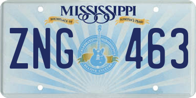 MS license plate ZNG463