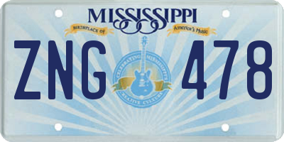 MS license plate ZNG478
