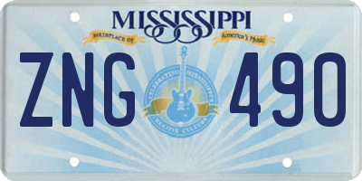 MS license plate ZNG490