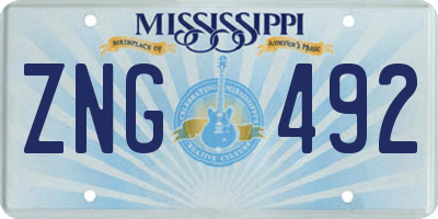 MS license plate ZNG492