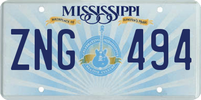 MS license plate ZNG494
