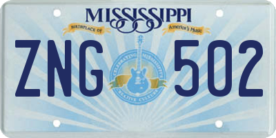 MS license plate ZNG502