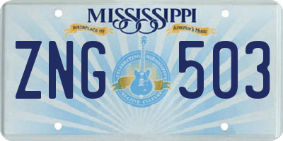 MS license plate ZNG503