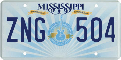 MS license plate ZNG504