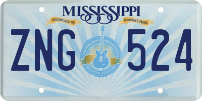 MS license plate ZNG524