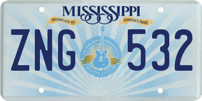 MS license plate ZNG532
