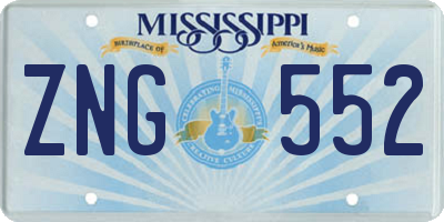 MS license plate ZNG552