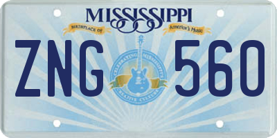 MS license plate ZNG560