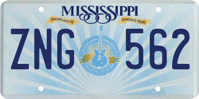 MS license plate ZNG562