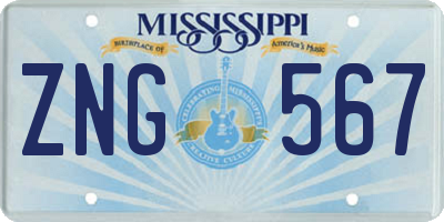 MS license plate ZNG567