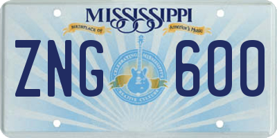 MS license plate ZNG600