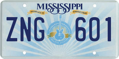 MS license plate ZNG601